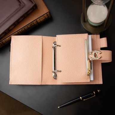 Genuine leather notebook in pink color photo