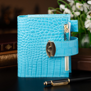 Leather notebook in blue color photo