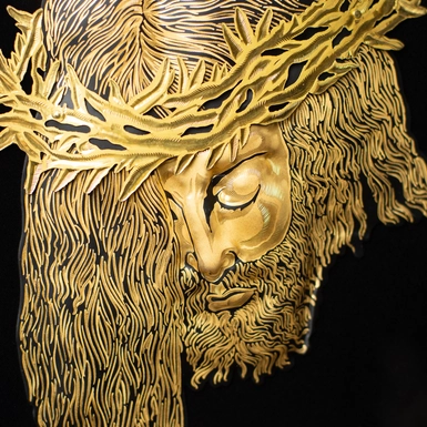 video Painting "Jesus Christ" made of Damascus steel and gold plated