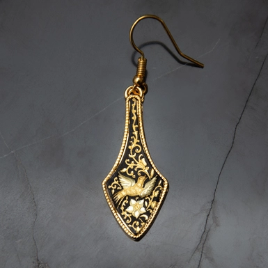 video Earrings "Bird" made of Damascus steel and gold plated