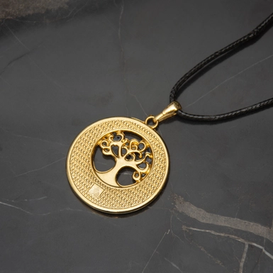 video Pendant "Tree of Life" made of Damascus steel and gold plated