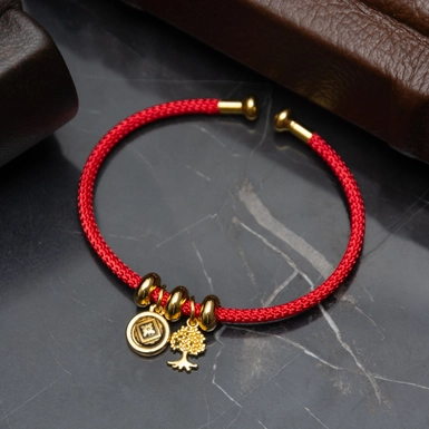 video Bracelet "Red" made of Damascus steel and gold plated