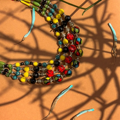 wow video Necklace "Rainbow" 3-row made of cat's eye, chalcedony and glass