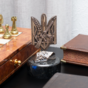 Statuette with the coat of arms of Ukraine made of brass photo