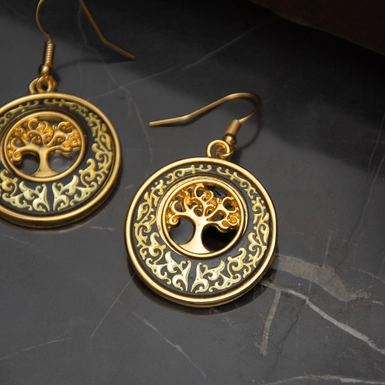 wow video "Tree of Life" earrings made of Damascus steel and gold plated