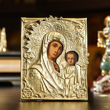 деревянная икона Казанской Божьей Матери фото