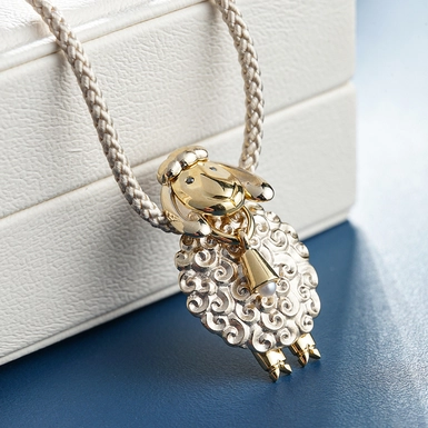 wow video Gold pendant with diamonds and pearls "Lamb of God"