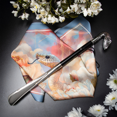 Подарочный комплект платок из шелка "Тайна змеи" от FAMA и ложка для обуви "Snake head" от Pasotti фото