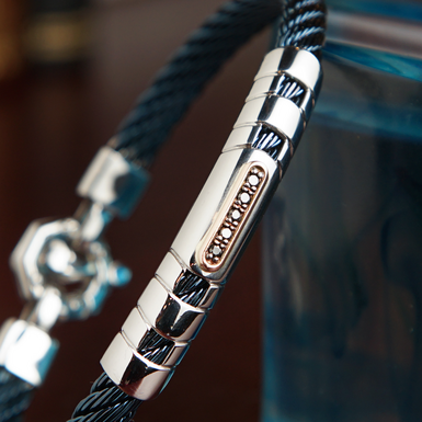 Мужской браслет с черными и белыми бриллиантами фото 1