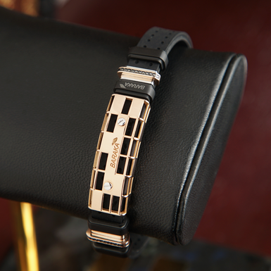 Чоловічий браслет із рожевого золота з чорними діамантами фото 1