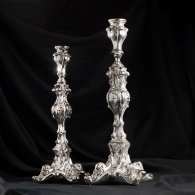 wow video Pair of silver plated candlesticks with marble chips "Bliss"