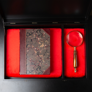 книга на бархатной подушке с лупой фото 1