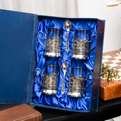 Лімітований подарунковий набір склянок із ложками з логотипом Укрзалізниці фото