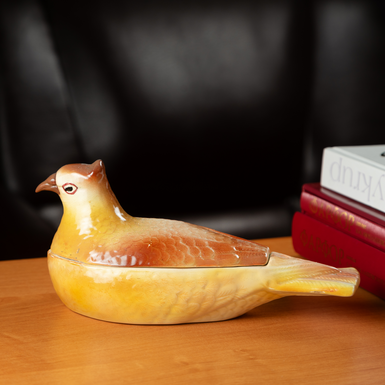Antique porcelain oil lamp "Red Bird", 19th century