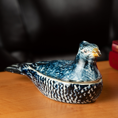 Antique porcelain oil lamp "Blue Bird", 19th century photo