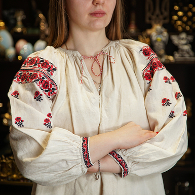 Embroidery made of homespun hemp cloth photo