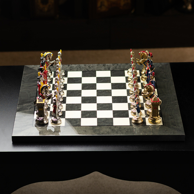 Handmade chess set with wooden board and metal figures "Napoleon" by ITALFAMA photo
