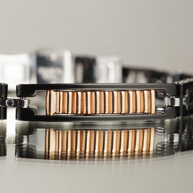 чоловічий браслет з рожевим золотом та керамікою фото 1