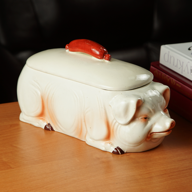 Антикварная фарфоровая сосисочница "Довольный свин", середина 20 века фото