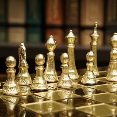 16_wow video Шахи «Стаунтон» в золотистому стилі від Manopoulos (44x44 см)