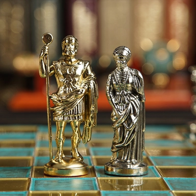 wow видео Греко-римский шахматный набор с золотыми и серебряными фигурами и бронзовой шахматной доской