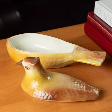 wow video Antique porcelain oil lamp "Red Bird", 19th century