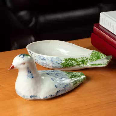 wow video Antique porcelain oil lamp "Little Bird", 19th century