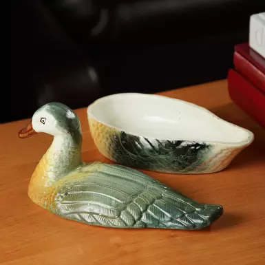 wow video Antique porcelain oiler "Duck", 19th century