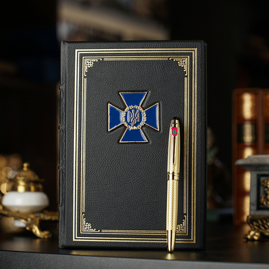 Кожаный блокнот "СБУ" из меди, позолоты и эмали с ручкой фото