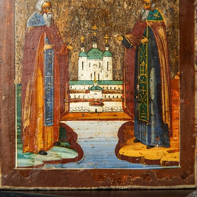 wow video Старинная икона второй половины 19 века святых Зосимы и Савватия, центральные регионы Православия