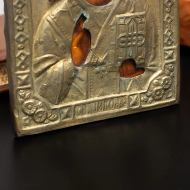 wow video Стародавня ікона Святого Миколая Чудотворця останньої чверті 19 століття (без реставрації), центральні регіони Православ'я