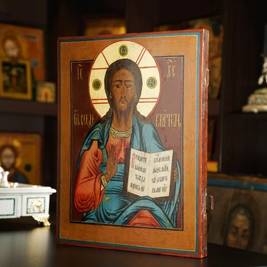 wow video Старовинна ікона Ісуса Христа середини 19 століття, Центральна Україна