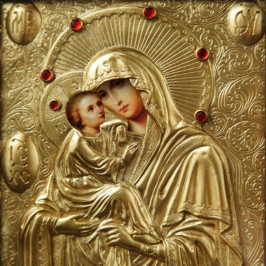 wow video Icon "Pochaivska" with gilding in a frame