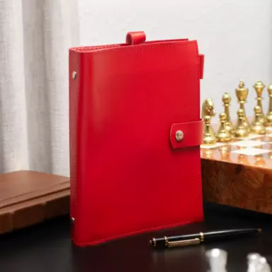 wow video Genuine leather notebook in red color "Delicacy"