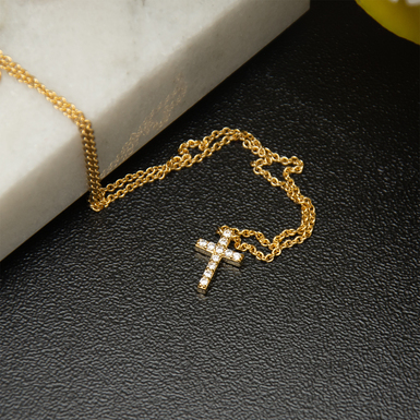 Позолоченная подвеска крестик с цирконием фото 1