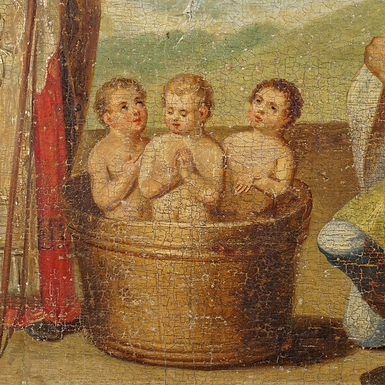 wow video Rare icon "Saint Nicholas saves children salted in a barrel" of the first half of the 19th century