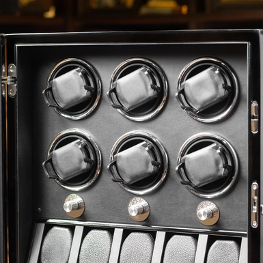 wow video Скринька для підзаводу 6-ти та зберігання 5-ти годинників "Taviel" від DUKWIN (чорна)