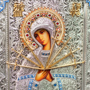 Ікона Божої Матері з позолотою та посрібленням фото 1