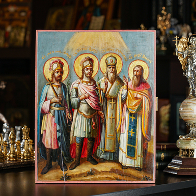 Купити старовинну ікону «Собор Святих Мучеників – Флор, Лавр, Харлампій та Власій»