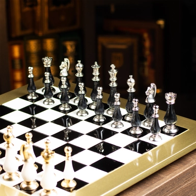 wow video Handmade chess set "Antiquity" with brass board and metal pieces by Manopoulos