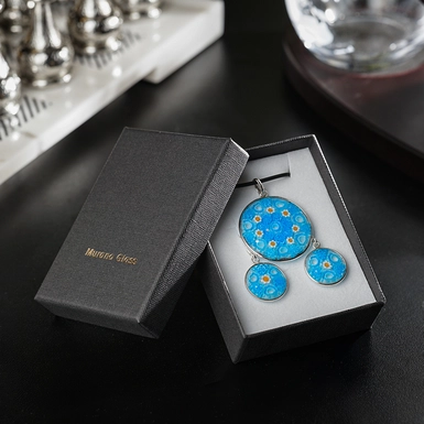 wow video Murano glass jewelry set "Cerulean"