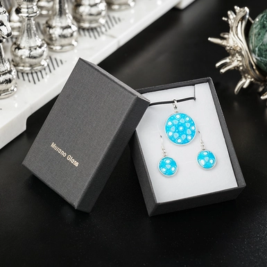 wow video Комплект прикрас із муранського скла "Blue sky"