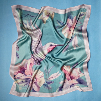 wow video Scarf made of natural silk "Pinky bird"