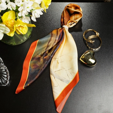 wow video Scarf made of natural silk "Autumn Forest: Owl Family"