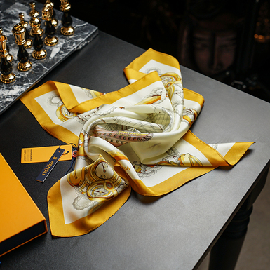 Yellow and white silk scarf photo