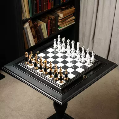 wow video Шахматный стол "Echelon" с деревянной доской ручной работы