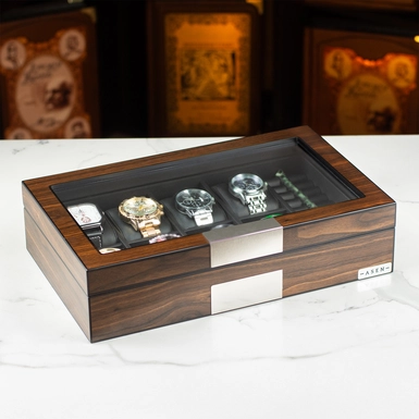 wow video Коричнева скринька для зберігання 8-ми годинників від Asen