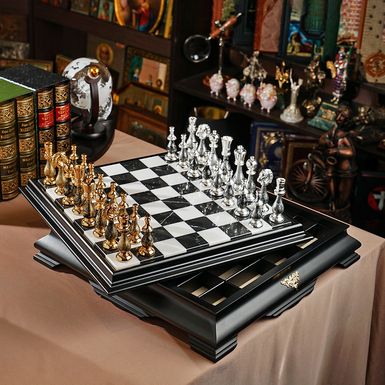 Шахматный набор из лакированного дерева и мрамора фото 1