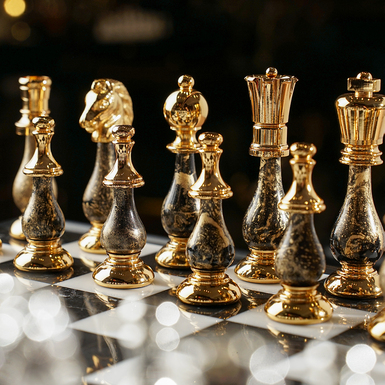 золотаві шахові фігури з латуні фото 1
