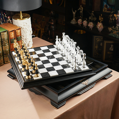 шахматная доска из мрамора и дерева фото 1